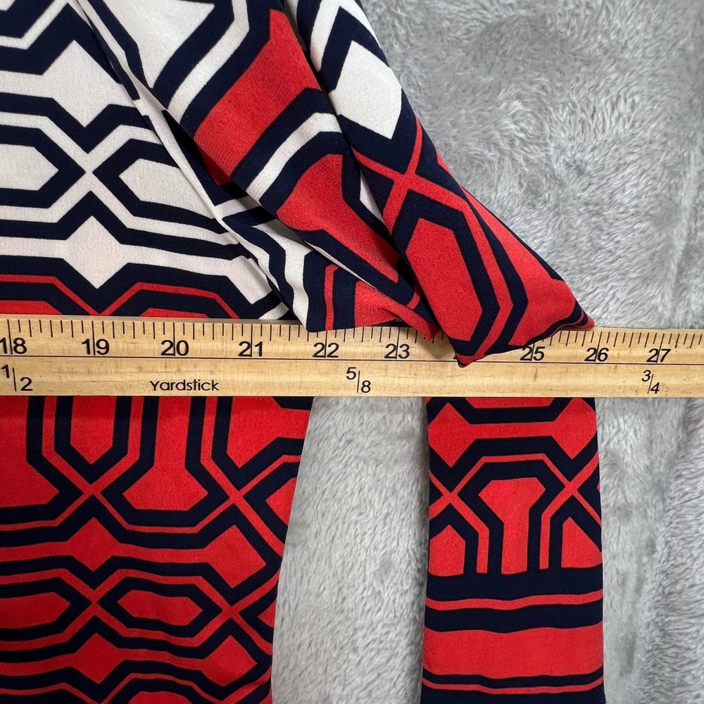 JM Collection Petite XL Red Navy Geometric Beaded Split V-Neck 3/4 Sleeve Tunic - Picture 5 of 8
